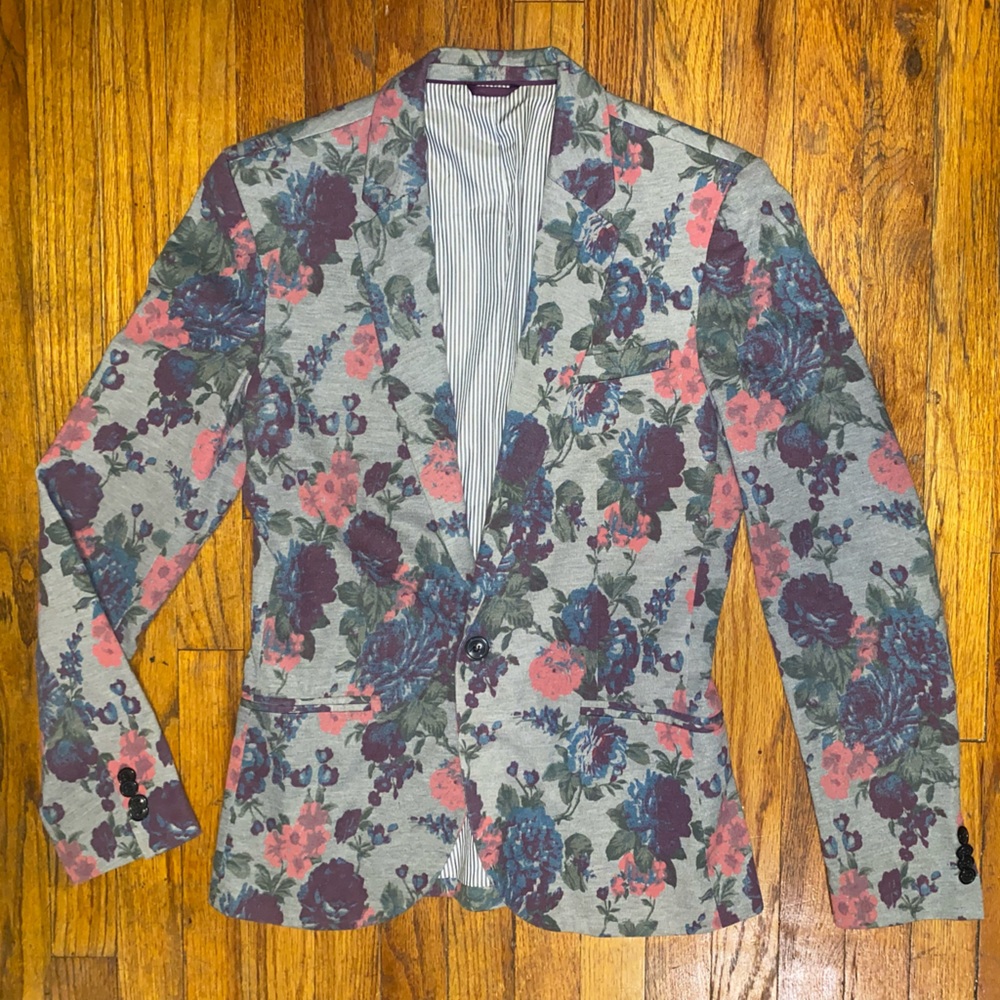 Zara Floral Grey blazer sz M 38